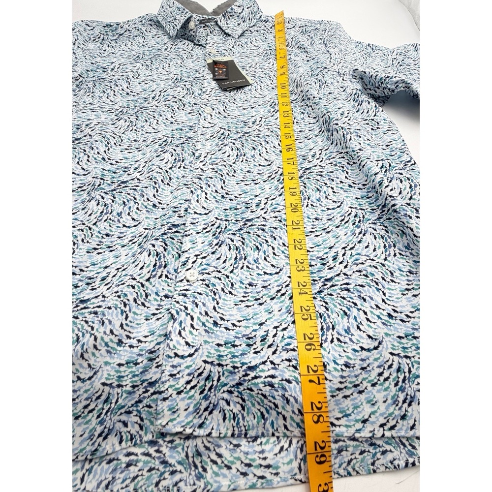 Van Heusen NWT Mens XL Shark Print Button Up Shirt Never Tuck Slim Fit Blue - Picture 9 of 10